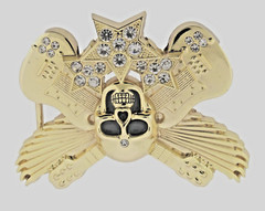 Skull Belt Buckle Crossbones Guitars Gold Metal Bling Halloween Pirate Costume