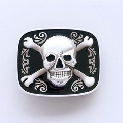 Pirate Skull Bones Beer Bottle Opener Black Metal Novelty Belt Buckle