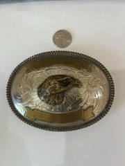 Huge Mexico Alpaca Silver Eagle Head Buckle Belt Vintage 4.25&Prime; Long 96 grams
