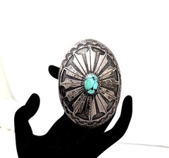 RICHARD THOMAS NAVAJO IHMSS SILVER TURQUOISE BELT BUCKLE,3.5&Prime;