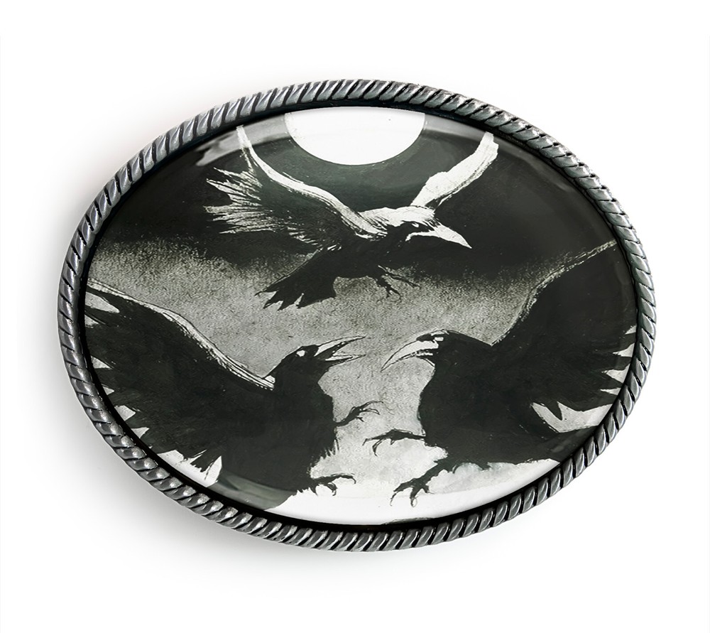 Murder of Ravens Belt Buckle – Esoteric Crow Occult Belt Buckle – 927