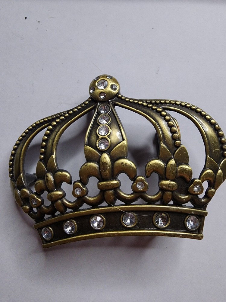 Retro Bronze GOLD CROWN WITH RHINESTONES BELT BUCKLE Queen Princess