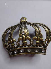 Retro Bronze GOLD CROWN WITH RHINESTONES BELT BUCKLE Queen Princess