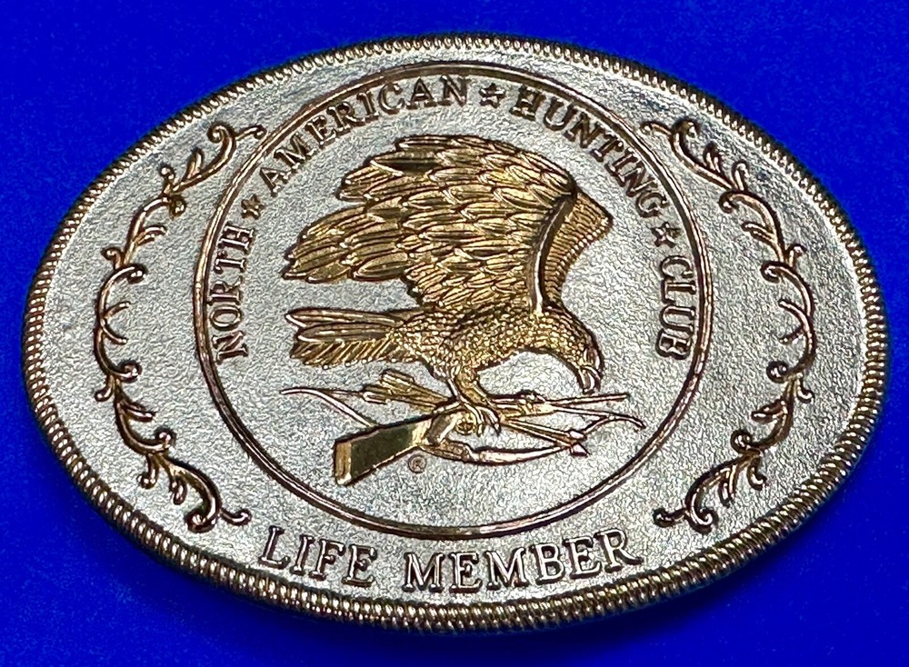 North American Hunting Club Life Member Eagle Vintage Two Tone Belt Buckle