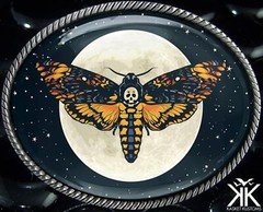 Alchemy Belt Buckle – Celestial Death Head Moth Handmade Silver Buckle – 155-5