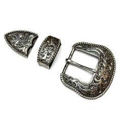 Three Piece Sterling Silver Plated Belt Buckle Set – Fits up to 1.5&Prime; Belts