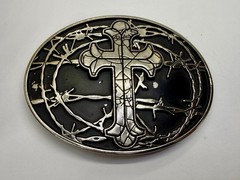 Iron Cross Barbed Wire Religious Gothic Punk Bikers Chrome Brand Belt Buckle
