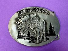 YELLOWSTONE National Park Moose Elk Wildlife Scene Silver Color Belt Buckle