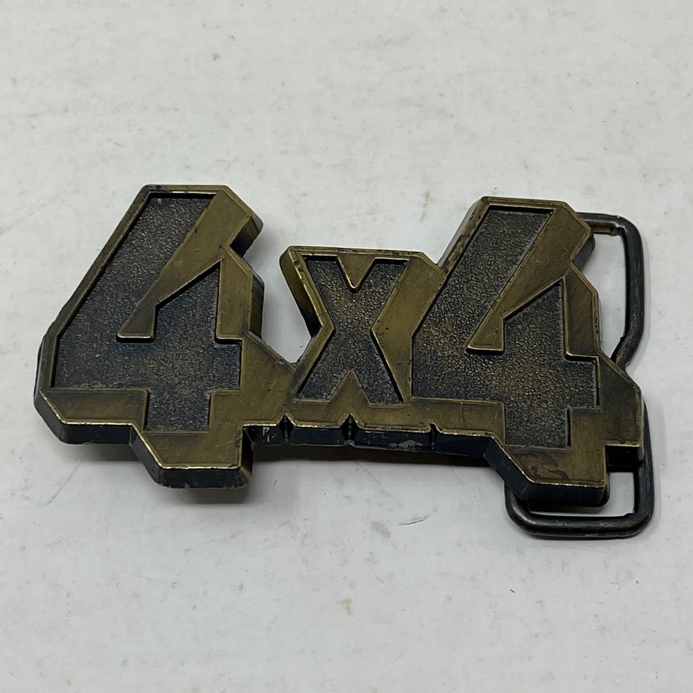 Vintage 4×4 Off Road Truck Belt Buckle Bronze Black Metal Lightning Bolt Style