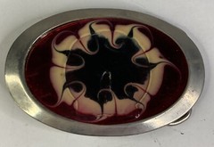 Black & Yellow Flower on Red Enamel Metal Belt Buckle