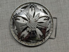vintage PLAYBOY belt buckle SPINNER chrome BUNNY metal rhinestone STUDDED