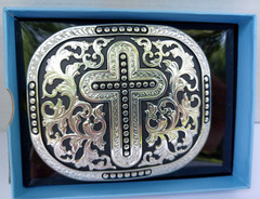 Nocona Belt Co Western Style 3703636 Belt Buckle Silver Tone Cross 4&Prime; x 3.5&Prime; NEW