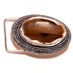 Brown Agate Extra Large Gemstone Handmade Oxidized Engraved Vintage Belt Buckle