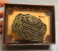 Old Time Belt Buckle By Oden Engraved Name GEORGE Brass 3&Prime; wide