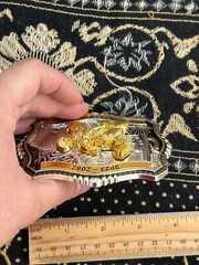Western Buckle Gold Black Silver Roosters Cowboy 2 »Buckle Hebilla Vaquero Gallo