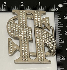 Dollar Sign Belt Buckle US Currency Blinged Out Silver Rhinestone Punk Hip Rock