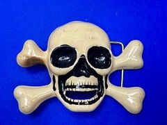 Skull And Crossbones – Silver & Black Enameled Cutout Belt Buckle By Fl&R
