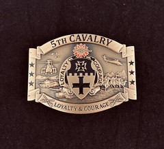🌟US Army 5th Cavalry « Black Knights » Insignia, Solid Brass Military Belt Buckle