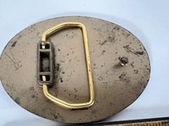 Vintage Kaiser Aluminum Belt Buckle Mens Gold Tri Plant Excellence Logo Safety