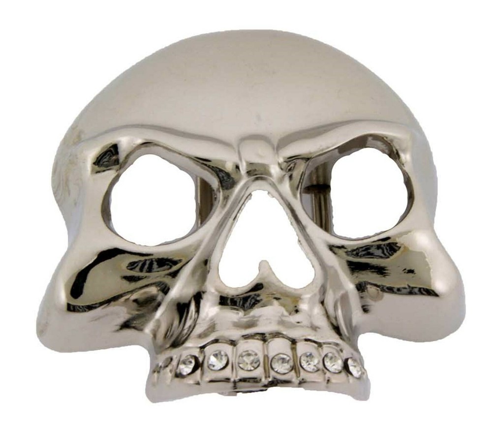 Half Face Skull Belt Buckle Tattoo Halloween Skeleton Grill Bling Silver Metal
