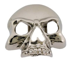 Half Face Skull Belt Buckle Tattoo Halloween Skeleton Grill Bling Silver Metal