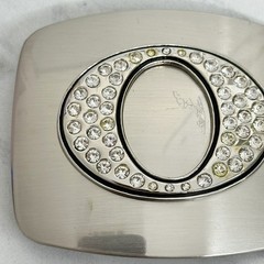 Rhinestone Studded O Letter Initial Monogram Silver Tone Belt Buckle