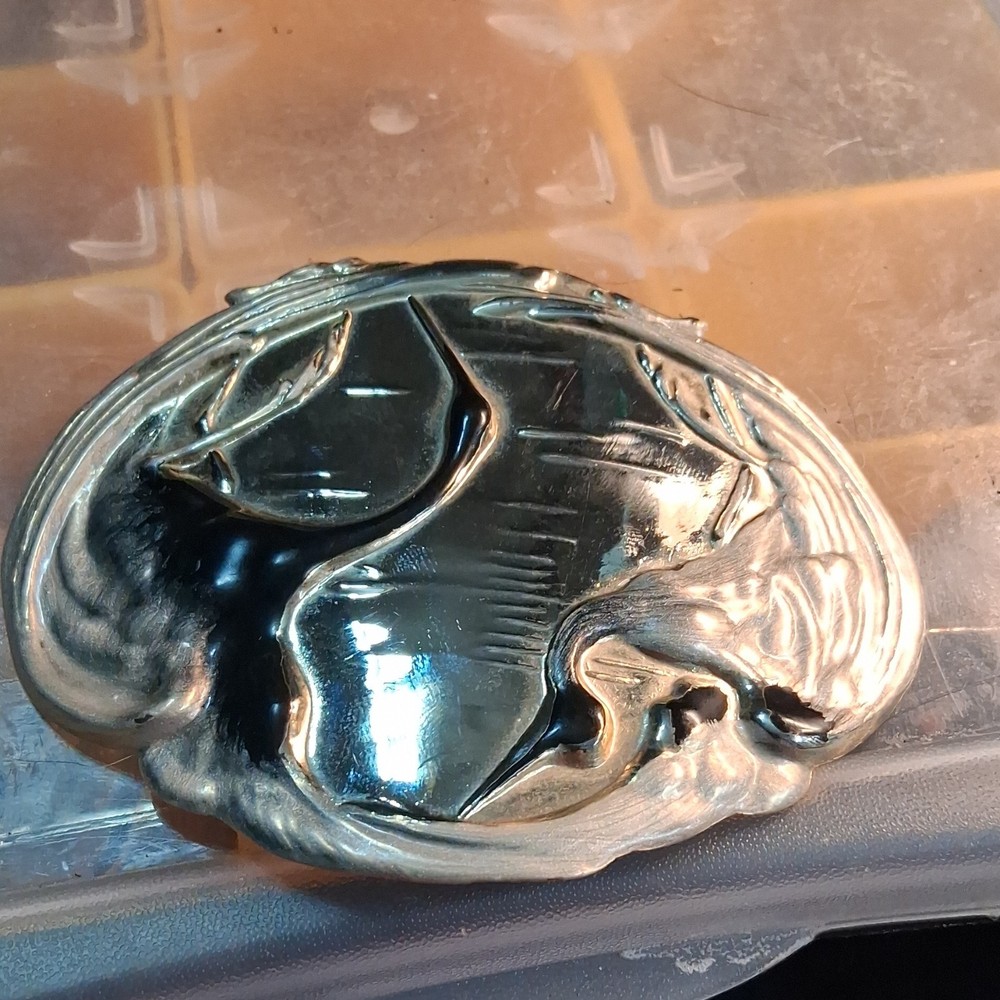 Vintage Charmant Beverly Hills Belt Buckle Enamel Crane Birds Gold Silver Tone