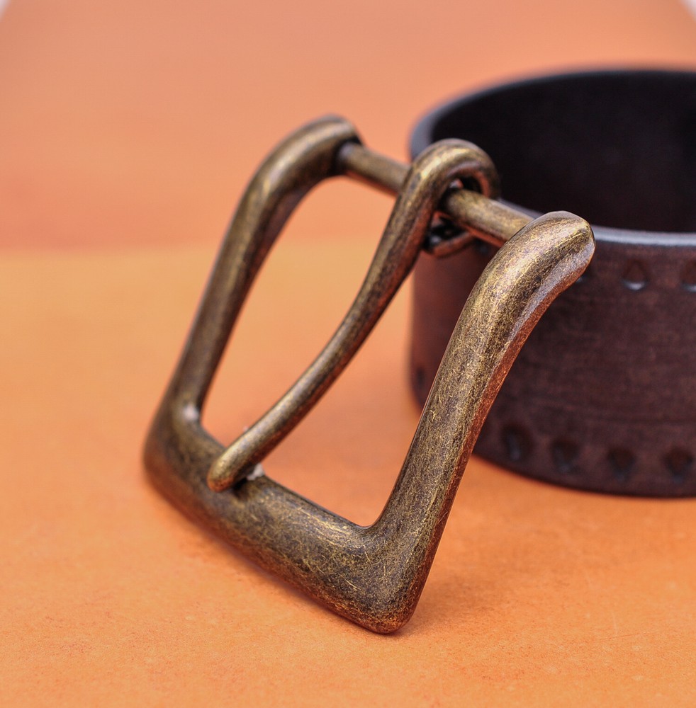 40mm Retro Brass Two-tone Heavy Square Single Metal Prong Pin Clips Belt Buckle