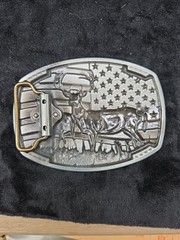 American Flag Deer Hunting Belt Buckle – Buck & Doe, Antique Silver Western