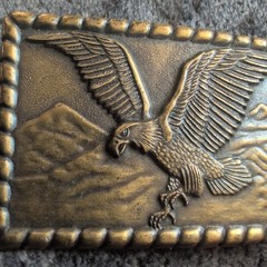 Vintage Bronzy Brass Belt Buckle American Bald Eagle & Mountains Marked Japan