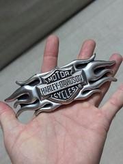 vintage Y2K belt buckle HARLEY DAVIDSON motorcycle FLAMES chrome metal WESTERN