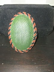 Vintage Tooled Leather Snake Or Lizard Skin Belt Buckle Handmade Green 4&Prime; X 3&Prime;