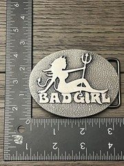 Bad Girl Belt Buckle Oval Silver Mermaid Trident Metal Western Punk Accessory