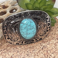 Turquoise Stone Silver Western Southwest men unisex Belt Buckle Ranch Wear Rodeo