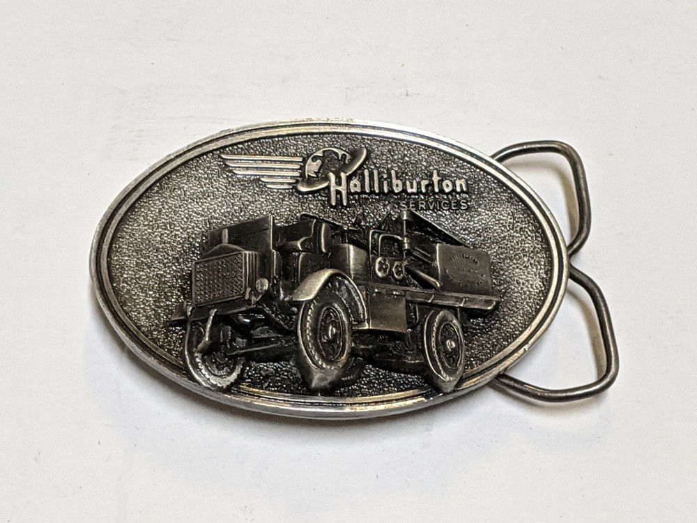 Oil And Gas Halliburton Services Belt Buckle 1916 Oil Pumper Flying H Roughneck