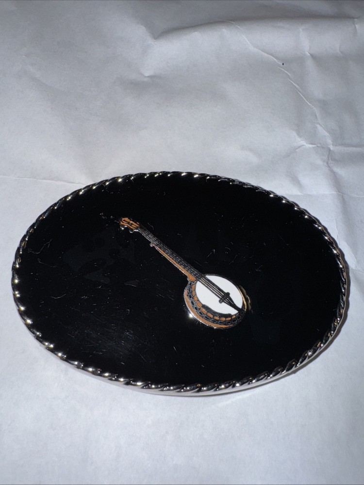 Vintage Banjo Bluegrass Silver Black Belt Buckle Rare Fast Free Shipping