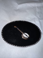 Vintage Banjo Bluegrass Silver Black Belt Buckle Rare Fast Free Shipping