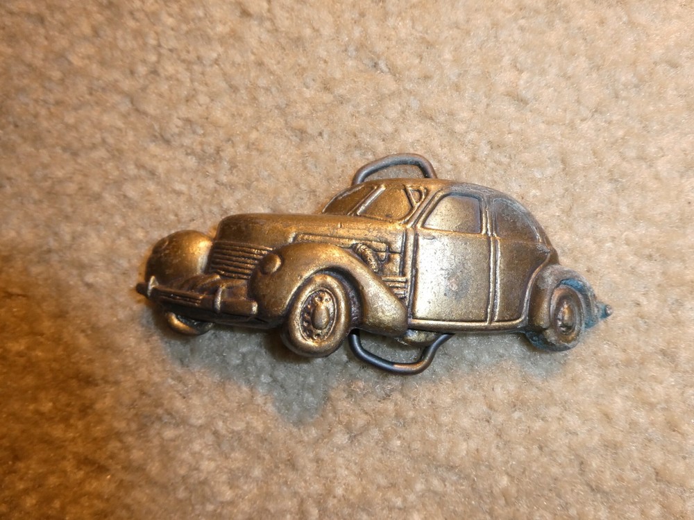 Vintage 1970s Brass Classic Sedan Car Belt Buckle 4&Prime; Wide #3