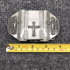Antique Brushed In God we Trust Cross Belt Buckle with Lighter, Stock in US