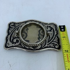 Vintage Western Belt Buckle Silver Tone Floral Engraved Scroll Rockabilly Rodeo
