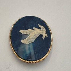 Incolay Stone Eagle Belt Buckle Blue White Marbled Handcrafted USA Vintage Oval