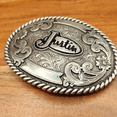 Large Oval Western Justin Engraved Floral Scroll Cowboy Belt Buckle