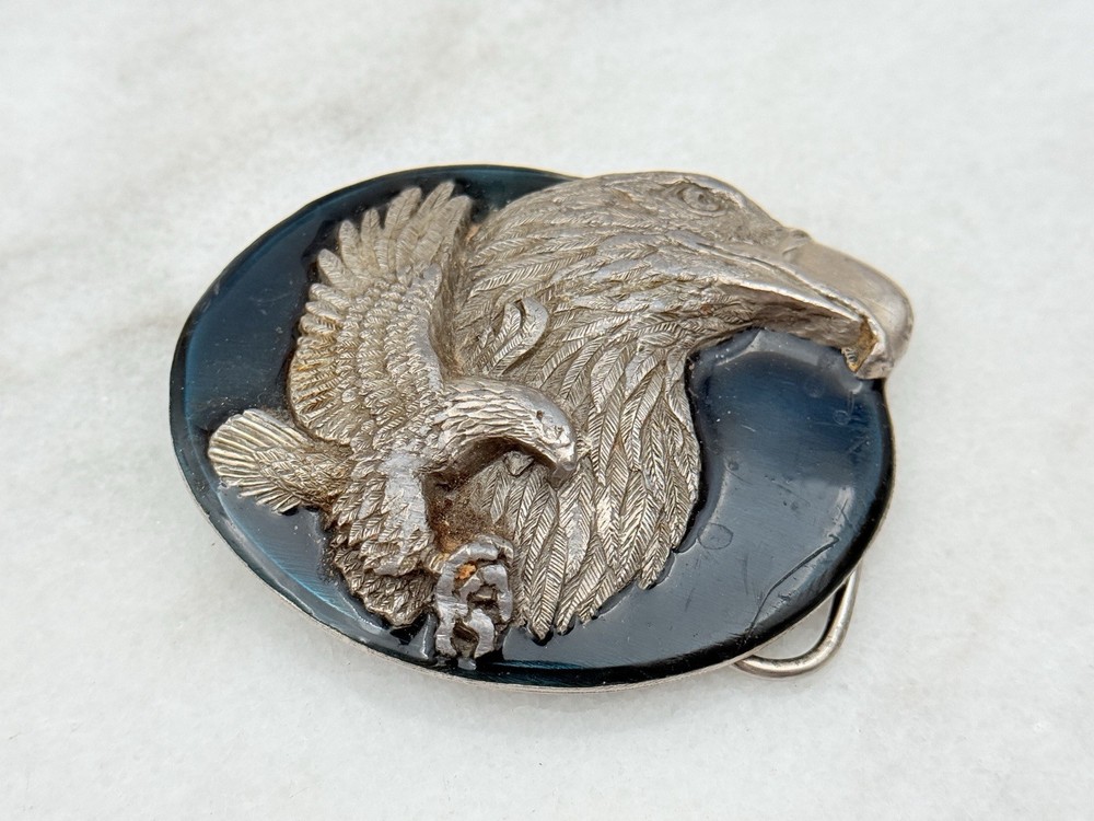 Flying Eagle Belt Buckle Eagle Head 3-D Blue Enamel Ltd Ed 1990 Siskiyou Rare