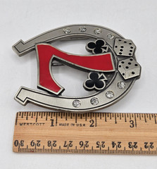 Pewter Belt Buckle Gamble Lucky 7 Horseshoe Dice Rhinestones Las Vegas