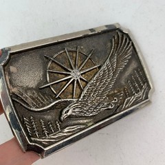 Eagle Belt Buckle Silver Tone Flying Bird Wheel Crystal Made in Hong Kong