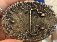 Oval Western Belt Buckle turquoise Stone Inlay Blue Green Bronze Fits 1.5in