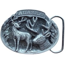 the great american belt co vintage Alaska belt buckle USA made deer doe pewter