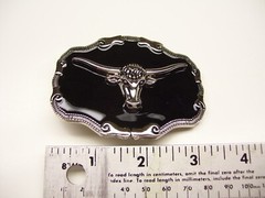 Belt Buckle Bull Steer Cowboy Western Rodeo 3.5&Prime; x 2.5&Prime; for 1.5&Prime; Belt Black