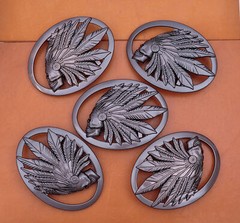Heavy Duty Gunmetal Southeast Tribal Indian Chief Head Leather Belt Buckle
