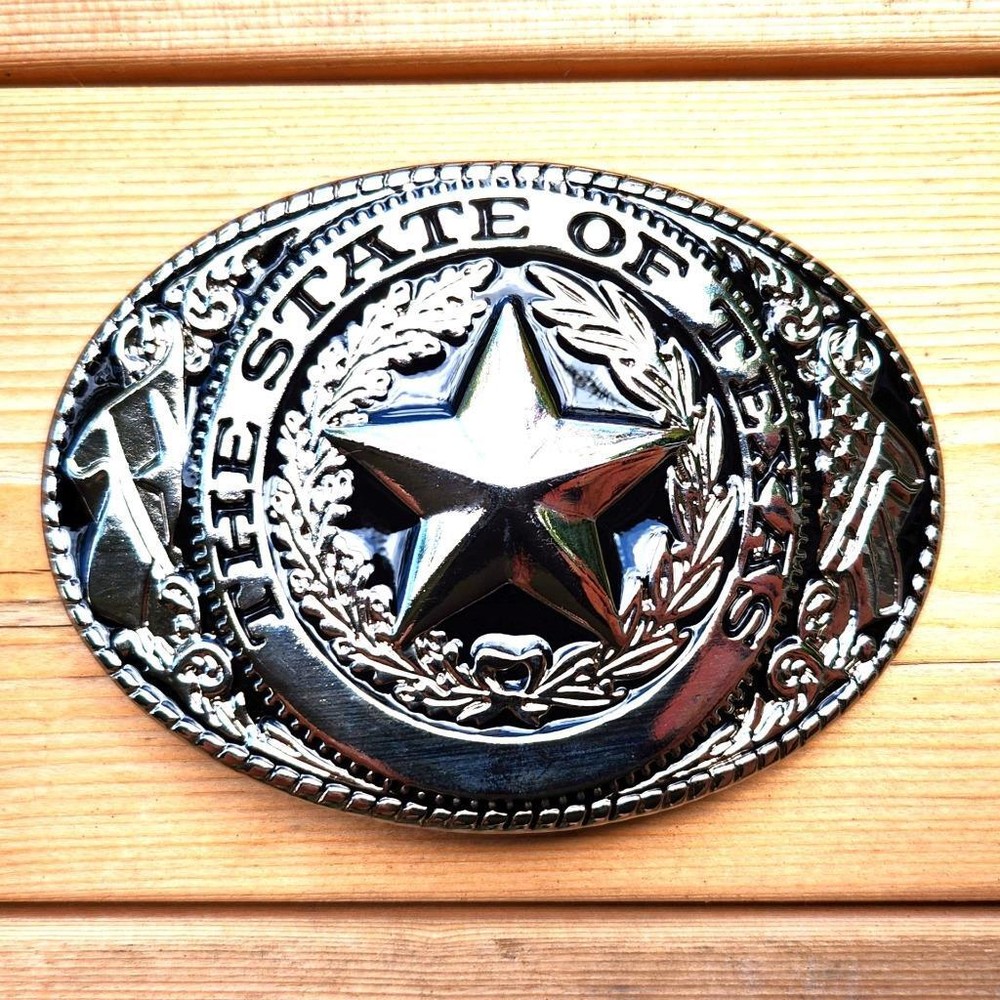 WESTERN STAR STATE OF TEXAS SILVER RODEO COWBOY COWGIRL BELT BUCKLE
